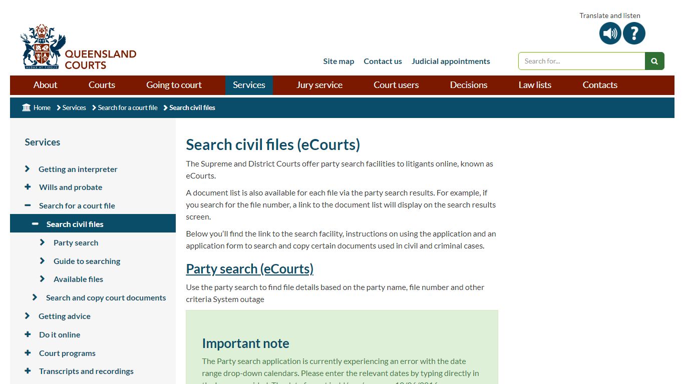 Search civil files (eCourts) | Queensland Courts